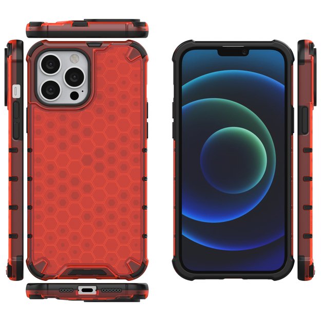 Honeycomb Case armor cover with TPU Bumper for iPhone 13 Pro Max red 14