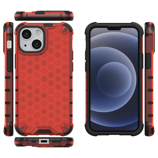 Honeycomb Case armor cover with TPU Bumper for iPhone 13 mini red 14
