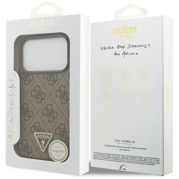 Guess Leather 4G Triangle Strass MagSafe Case for iPhone 17 Pro - Brown 7