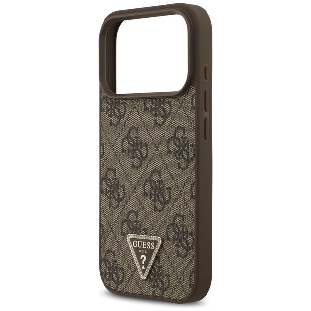 Guess Leather 4G Triangle Strass MagSafe Case for iPhone 17 Pro - Brown 5