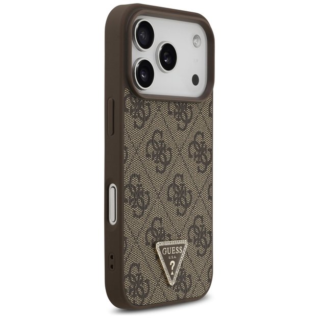Guess Leather 4G Triangle Strass MagSafe Case for iPhone 17 Pro - Brown 3