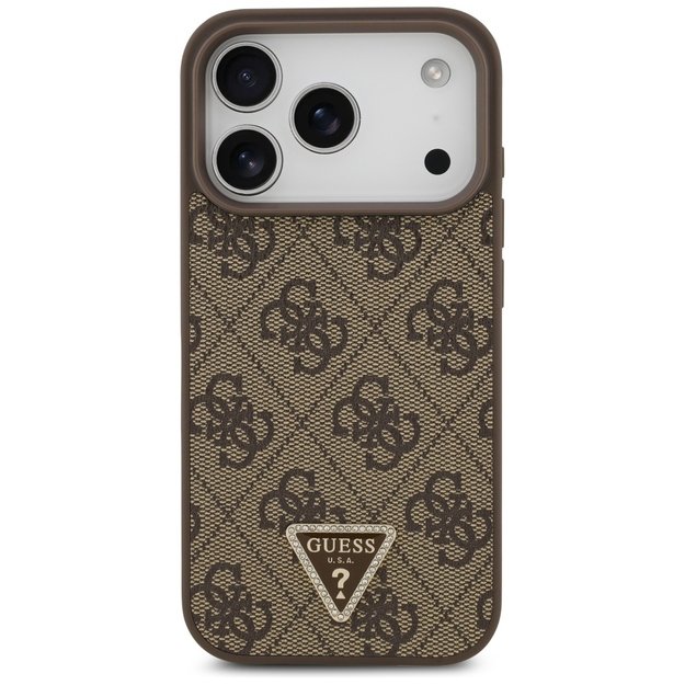 Guess Leather 4G Triangle Strass MagSafe Case for iPhone 17 Pro - Brown 2
