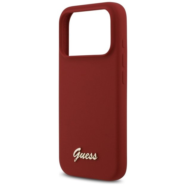 Guess Silicone Script Metal Logo MagSafe Case for iPhone 17 Pro - Red 5