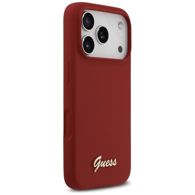 Guess Silicone Script Metal Logo MagSafe Case for iPhone 17 Pro - Red 3