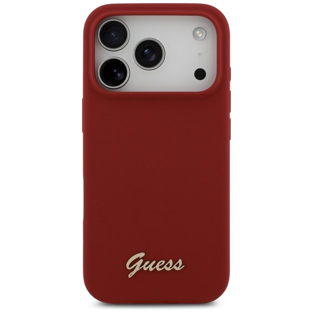 Guess Silicone Script Metal Logo MagSafe Case for iPhone 17 Pro - Red 2