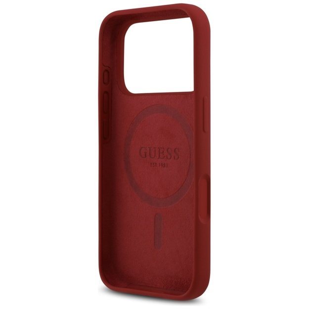 Guess Silicone Script Metal Logo MagSafe Case for iPhone 17 Pro - Red 6
