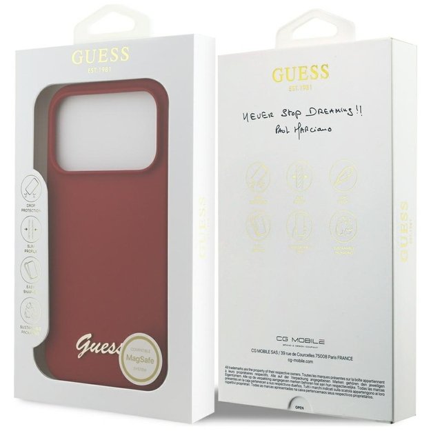 Guess Silicone Script Metal Logo MagSafe Case for iPhone 17 Pro - Red 7