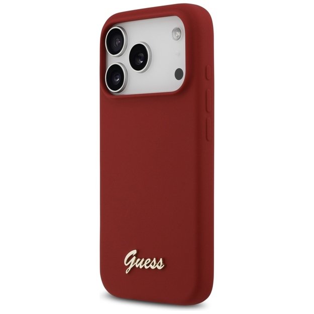 Guess Silicone Script Metal Logo MagSafe Case for iPhone 17 Pro - Red 1