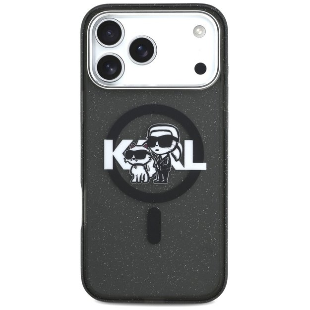 Karl Lagerfeld IML Glitter Karl &amp  Choupette Sketch Logo MagSafe Case for iPhone 17 Pro Max - Black 2