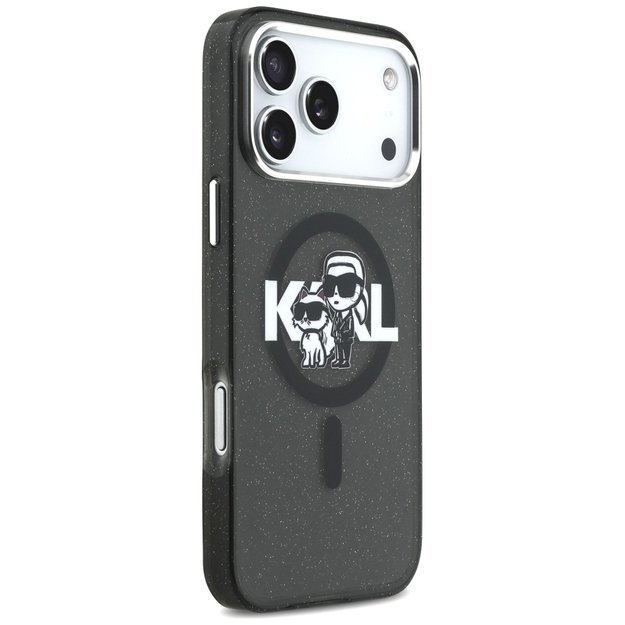 Karl Lagerfeld IML Glitter Karl &amp  Choupette Sketch Logo MagSafe Case for iPhone 17 Pro Max - Black 3