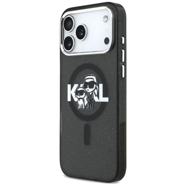 Karl Lagerfeld IML Glitter Karl &amp  Choupette Sketch Logo MagSafe Case for iPhone 17 Pro Max - Black 1