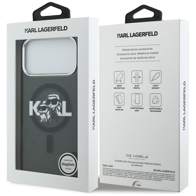 Karl Lagerfeld IML Glitter Karl &amp  Choupette Sketch Logo MagSafe Case for iPhone 17 Pro Max - Black 7
