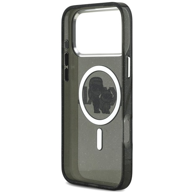 Karl Lagerfeld IML Glitter Karl &amp  Choupette Sketch Logo MagSafe Case for iPhone 17 Pro Max - Black 6