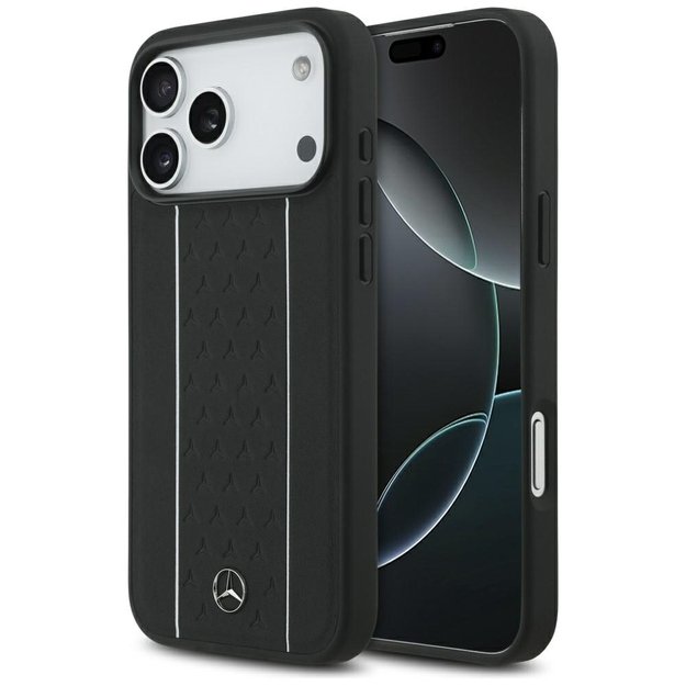 Mercedes Leather Star Pattern Stripes MagSafe Case for iPhone 17 Pro Max - Black