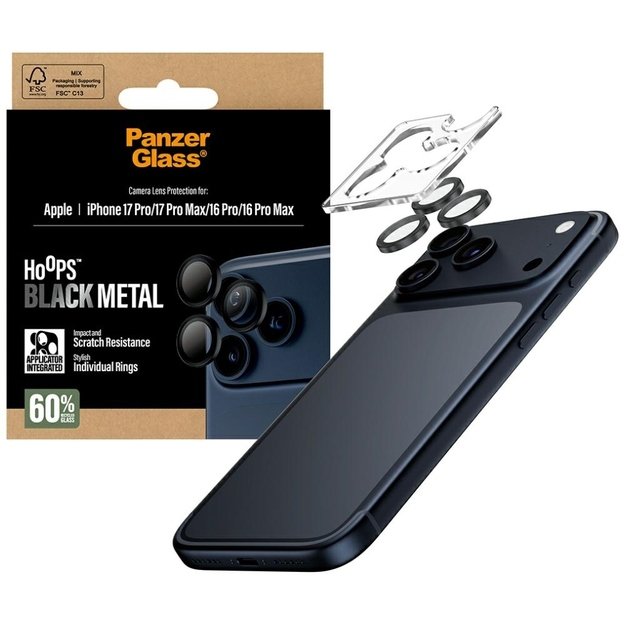 PanzerGlass Hoops Tempered Glass Lens Screen Protector for iPhone 17 Pro / 17 Pro Max / 16 Pro / 16 Pro Max Black 3