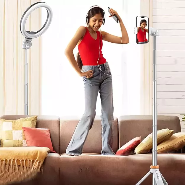 Tech-Protect L03S Bluetooth selfie stick with remote control, tripod up to 148cm and 180 head - white 1