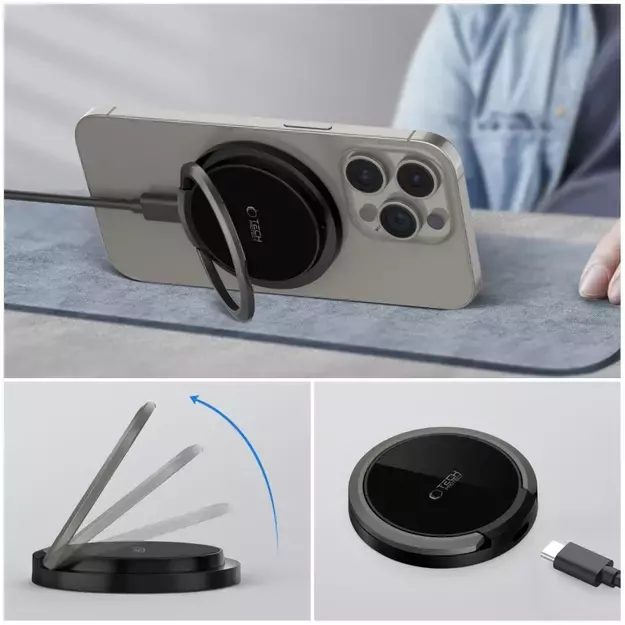 Tech-Protect QI15W-A33 Inductive Charger with MagSafe and Stand with USB-A / USB-C Cable - Black 15