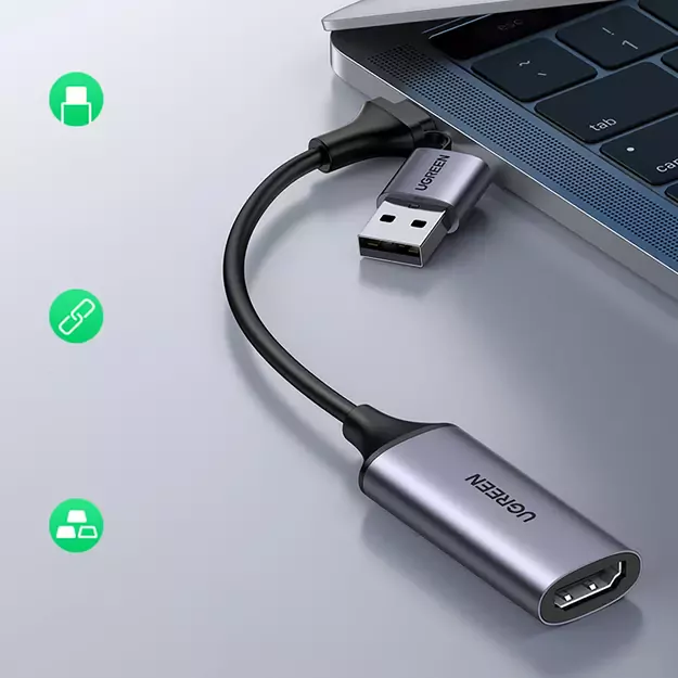 Ugreen CM489 40189 HDMI Adapter (Female) - USB-A / USB-C (Male) - Gray 1