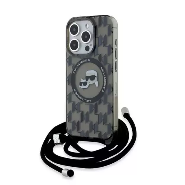 Karl Lagerfeld IML Crossbody Monogram Karl &amp  Choupette Head MagSafe Case for iPhone 15 Pro - Black
