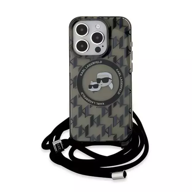 Karl Lagerfeld IML Crossbody Monogram Karl &amp  Choupette Head MagSafe Case for iPhone 15 Pro - Black 1