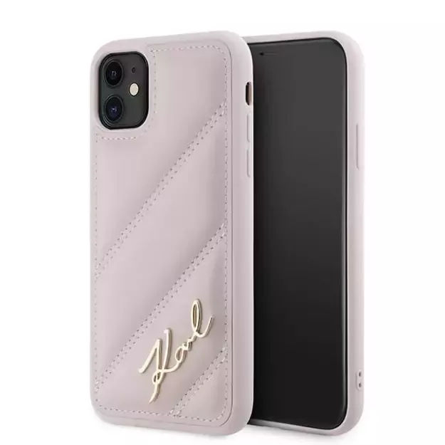 Karl Lagerfeld Diagonal Quilted Script case for iPhone 11 / Xr - pink