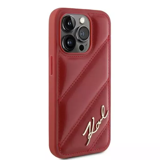 Karl Lagerfeld Diagonal Quilted Script case for iPhone 15 Pro Max - red 10