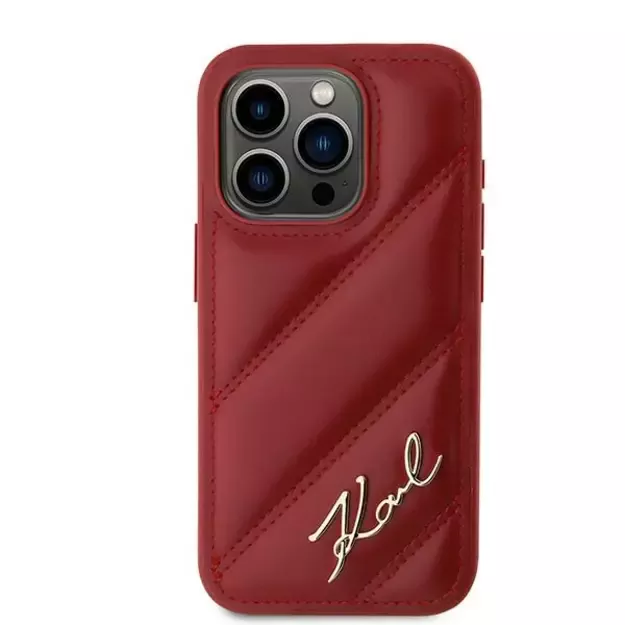 Karl Lagerfeld Diagonal Quilted Script case for iPhone 15 Pro Max - red 9