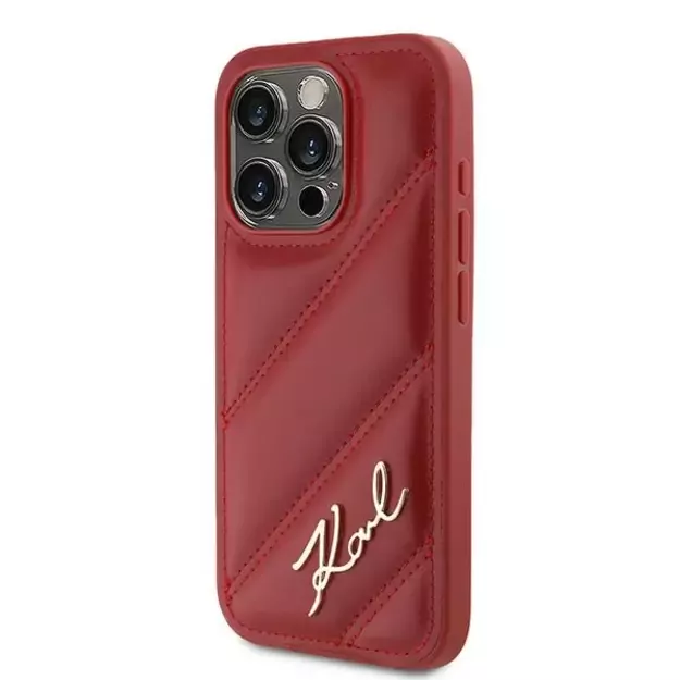 Karl Lagerfeld Diagonal Quilted Script case for iPhone 15 Pro Max - red 8