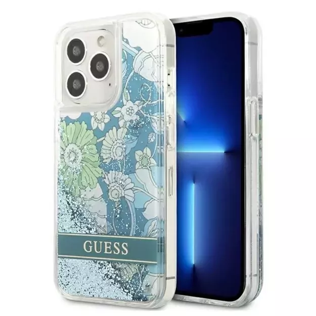 Guess GUHCP13LLFLSN iPhone 13 Pro / 13 6.1&quot  green/green hardcase Flower Liquid Glitter