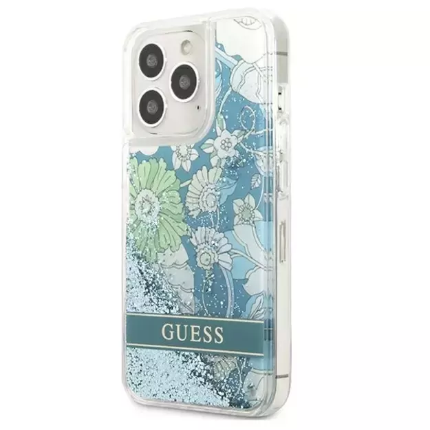 Guess GUHCP13LLFLSN iPhone 13 Pro / 13 6.1&quot  green/green hardcase Flower Liquid Glitter 1