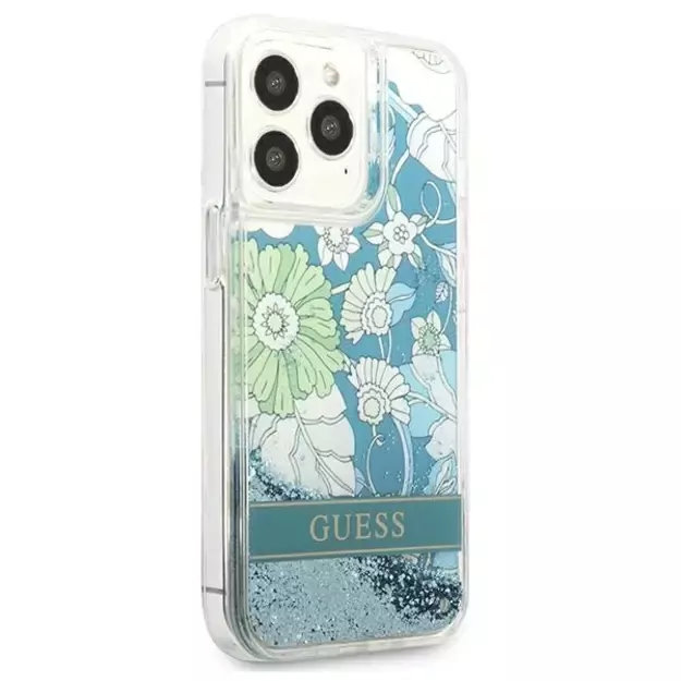 Guess GUHCP13LLFLSN iPhone 13 Pro / 13 6.1&quot  green/green hardcase Flower Liquid Glitter 3