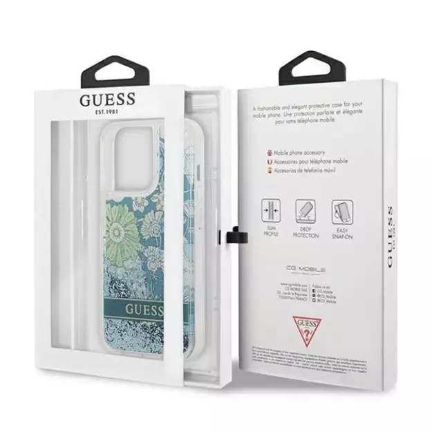 Guess GUHCP13LLFLSN iPhone 13 Pro / 13 6.1&quot  green/green hardcase Flower Liquid Glitter 7