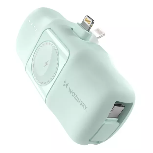 Wozinsky WF16-YLS 5000mAh 15W Lightning Mini Power Bank with Built-in USB-C Cable and Apple Watch Charger - Green 12