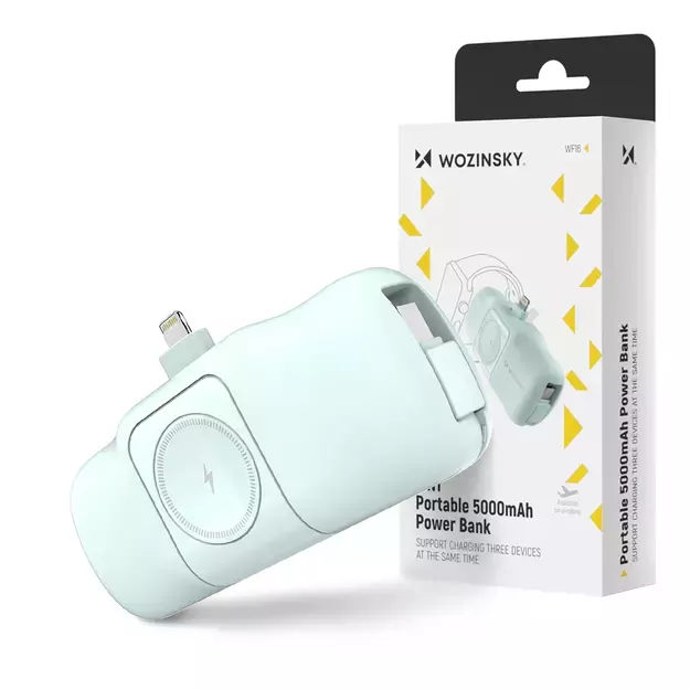 Wozinsky WF16-YLS 5000mAh 15W Lightning Mini Power Bank with Built-in USB-C Cable and Apple Watch Charger - Green 21