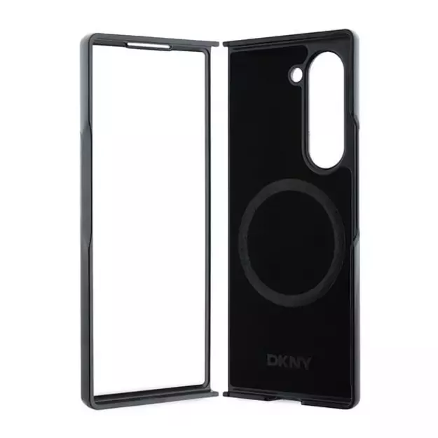 DKNY Magsafe Plain Leather Metal Stack Logo Case for Samsung Galaxy Z Fold 6 - Black 5