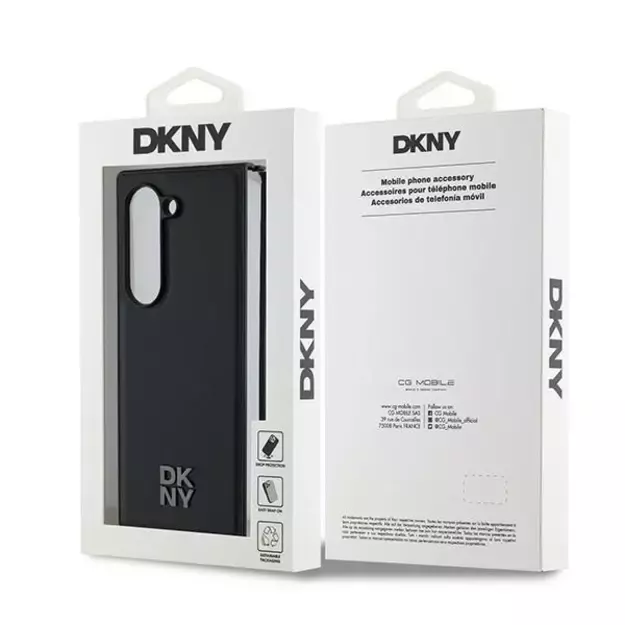 DKNY Magsafe Plain Leather Metal Stack Logo Case for Samsung Galaxy Z Fold 6 - Black 6