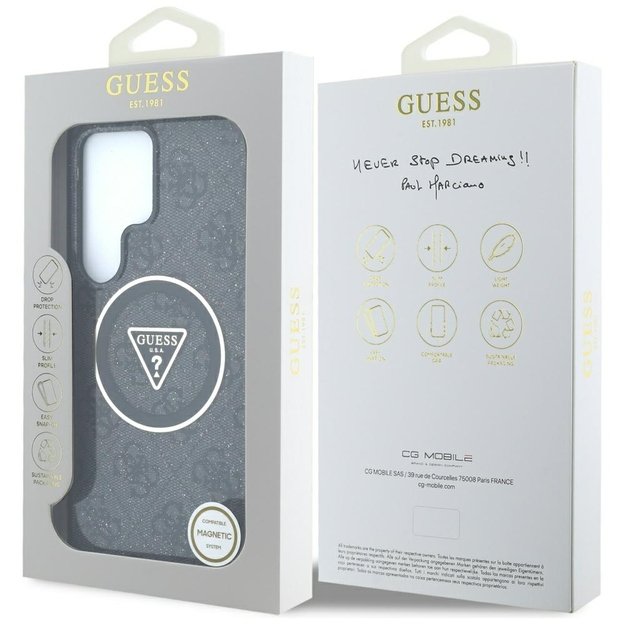 Guess 4G Glitter Triangle Buttons MagSafe Case for Samsung Galaxy S25 Ultra Black 7