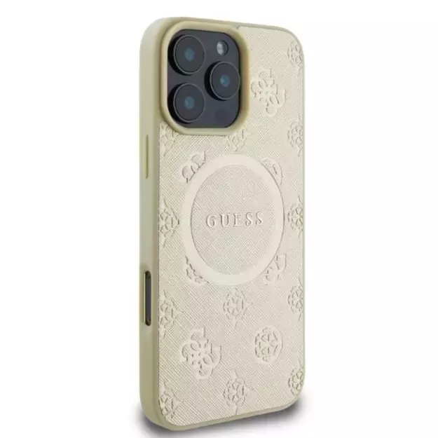 Guess Saffiano Peony Classic Logo MagSafe case for iPhone 16 Pro - gold 1