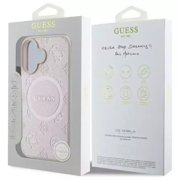 Guess Saffiano Peony Classic Logo MagSafe iPhone 16 Case - Pink 14