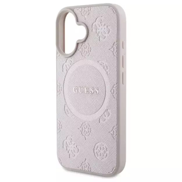Guess Saffiano Peony Classic Logo MagSafe iPhone 16 Case - Pink 12