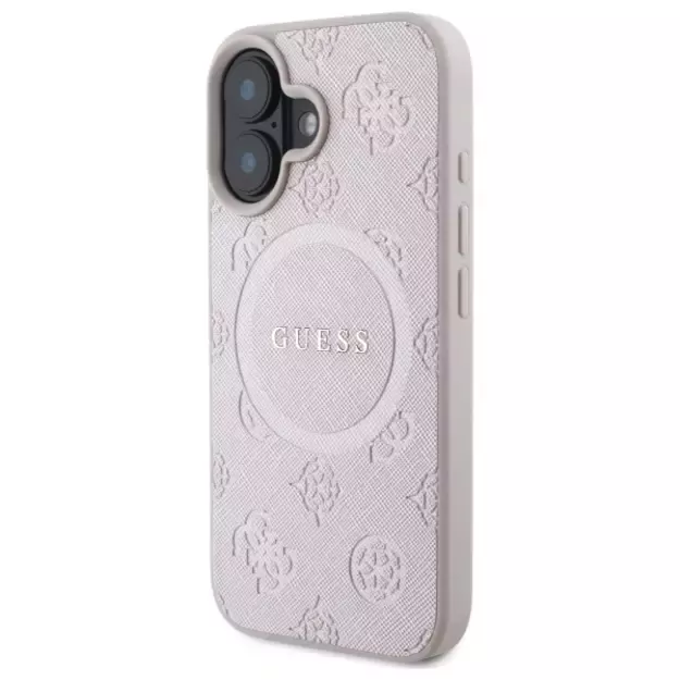 Guess Saffiano Peony Classic Logo MagSafe iPhone 16 Case - Pink 8