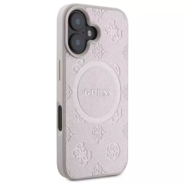 Guess Saffiano Peony Classic Logo MagSafe iPhone 16 Case - Pink 10