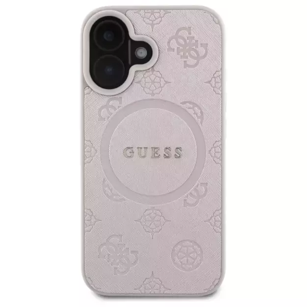 Guess Saffiano Peony Classic Logo MagSafe iPhone 16 Case - Pink 9