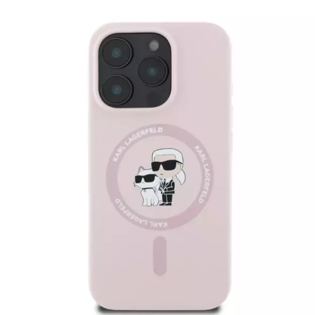 Karl Lagerfeld Silicone Karl&amp Choupette Heads Ring MagSafe Case for iPhone 16 Pro - Pink 2