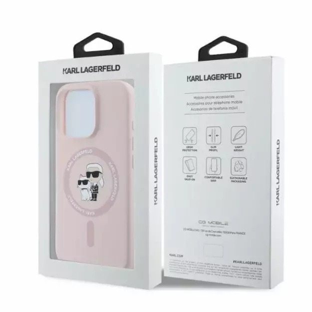 Karl Lagerfeld Silicone Karl&amp Choupette Heads Ring MagSafe Case for iPhone 16 Pro - Pink 3