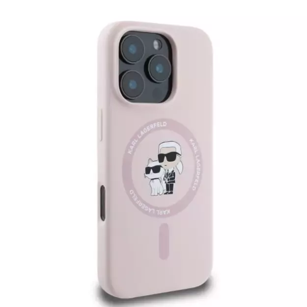 Karl Lagerfeld Silicone Karl&amp Choupette Heads Ring MagSafe Case for iPhone 16 Pro - Pink 1