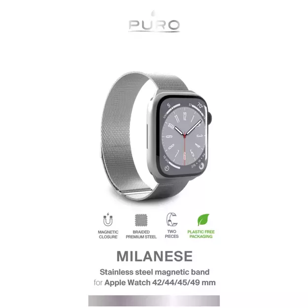 Puro Milanese Stainless Steel Strap for Apple Watch 42 / 44 / 45 / 49 mm - Silver 1
