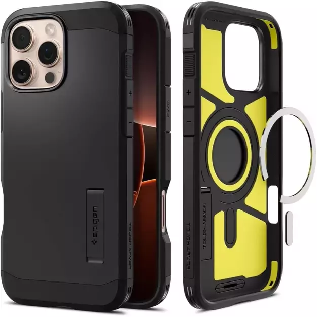 Spigen Tough Armor MagSafe Case with Stand for iPhone 16 Pro - Black