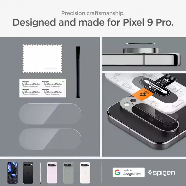 Spigen Optik.tR Ez Fit Tempered Glass Camera Screen Protector for Google Pixel 9 Pro (2-Pack) 16