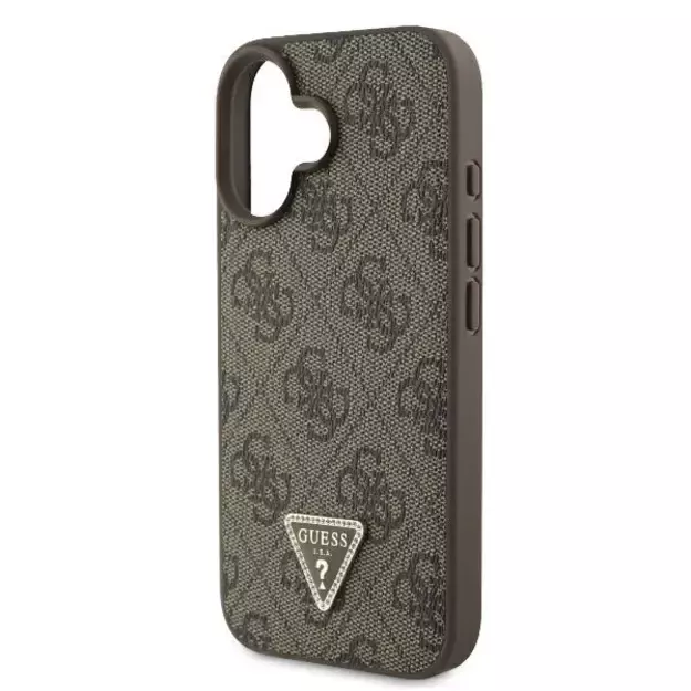 Guess Leather 4G Triangle Strass MagSafe Case for iPhone 16 Plus - Brown 12